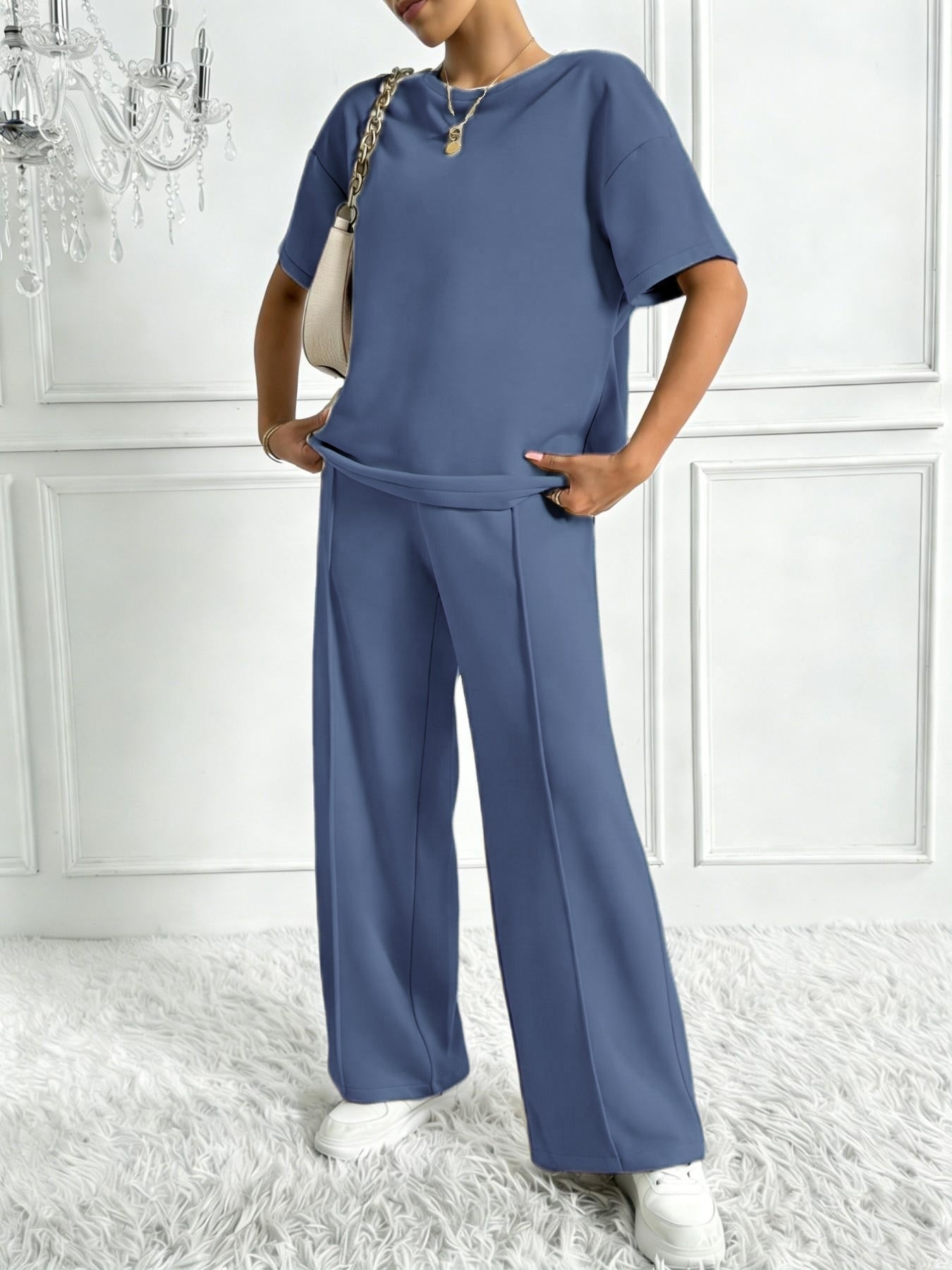 Women's Solid Color Casual Two-Piece Set, Comfortable Loose Fit Co-ord Set for Spring and Summer, Perfect for Daily Wear and Sports