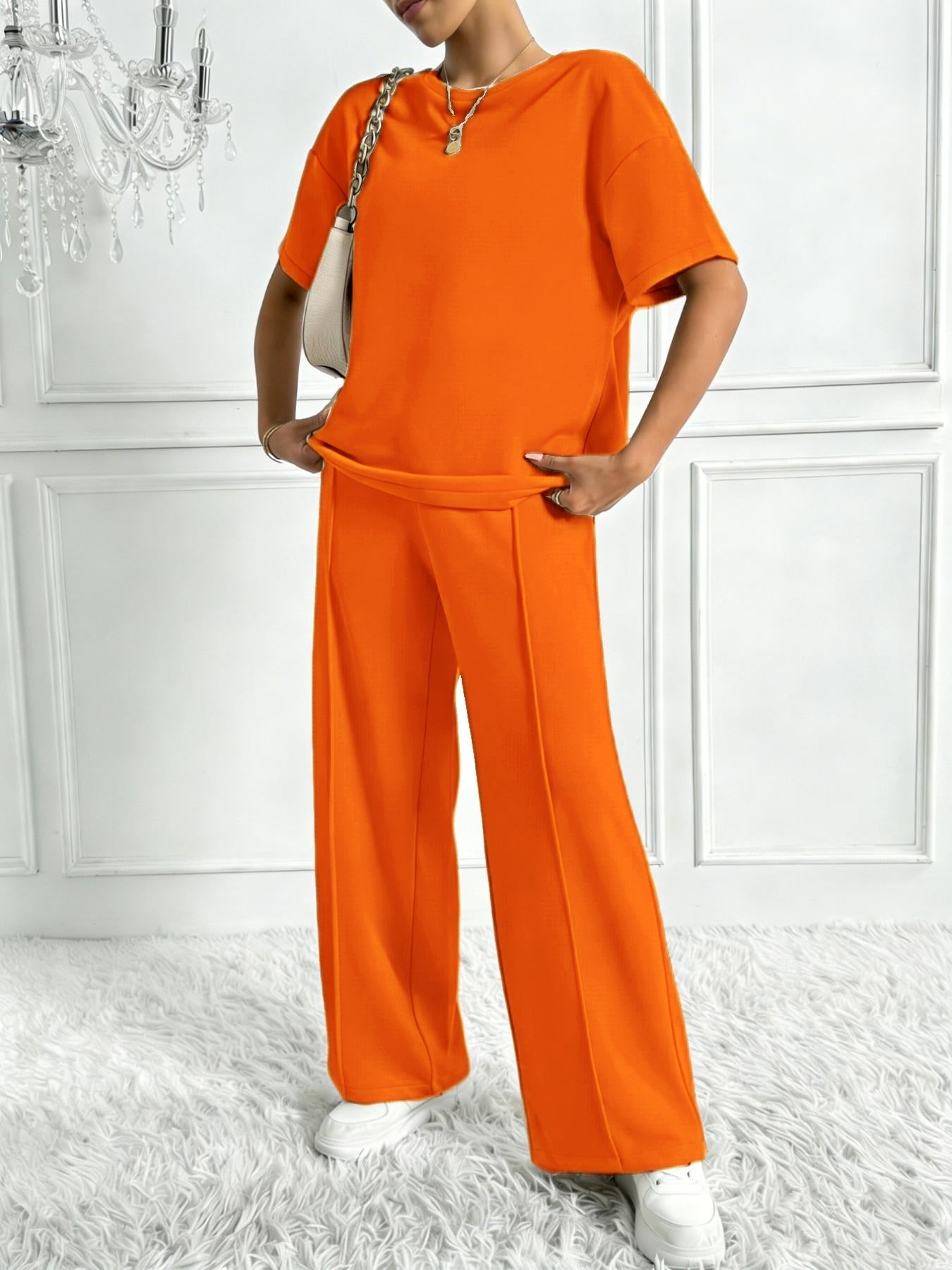 Women's Solid Color Casual Two-Piece Set, Comfortable Loose Fit Co-ord Set for Spring and Summer, Perfect for Daily Wear and Sports