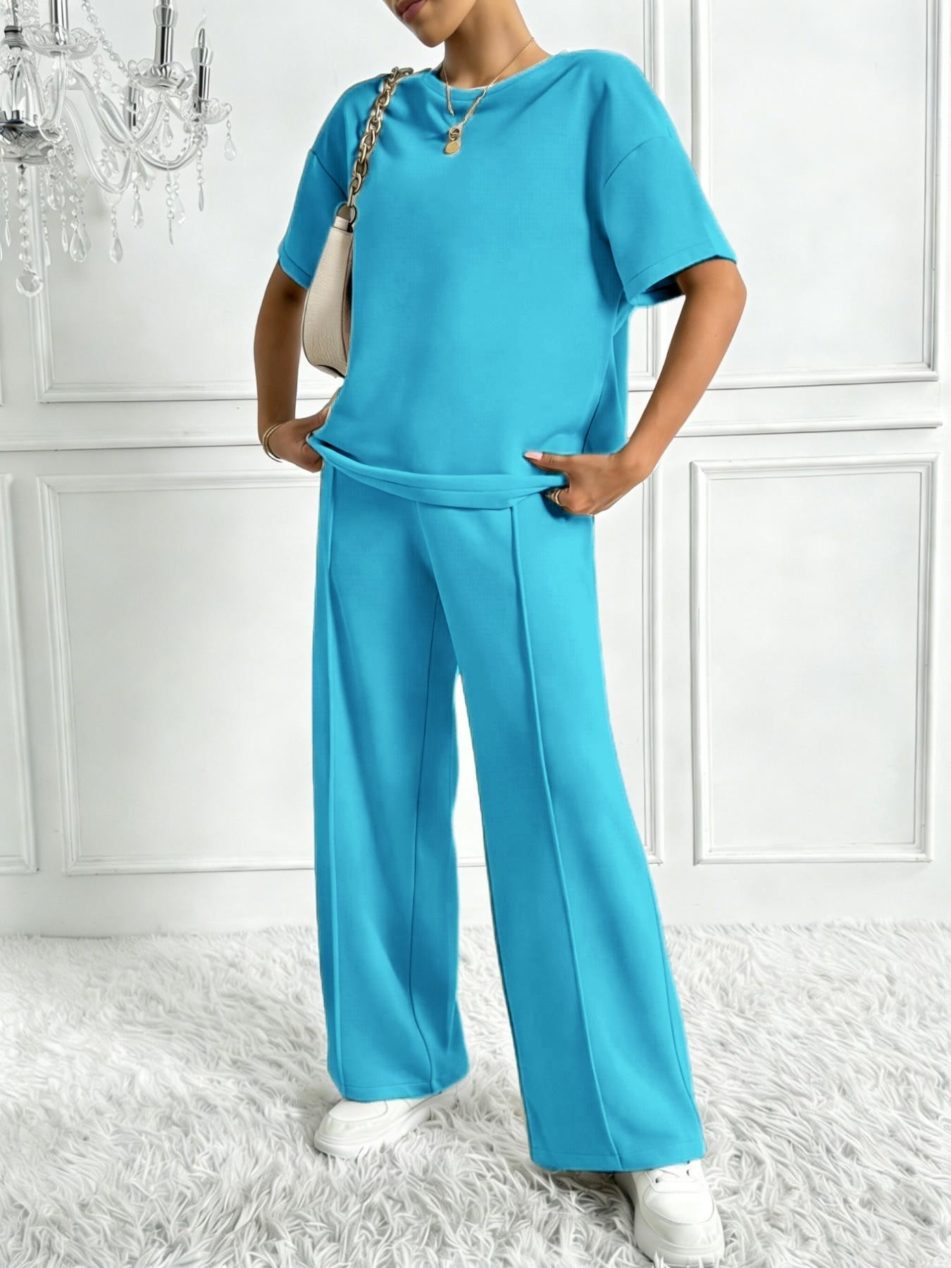 Women's Solid Color Casual Two-Piece Set, Comfortable Loose Fit Co-ord Set for Spring and Summer, Perfect for Daily Wear and Sports