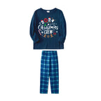 2025 Christmas Crew Making Memories Together Text Print Blue Long Sleeve Top With Blue Plaid Family Matching Pajamas