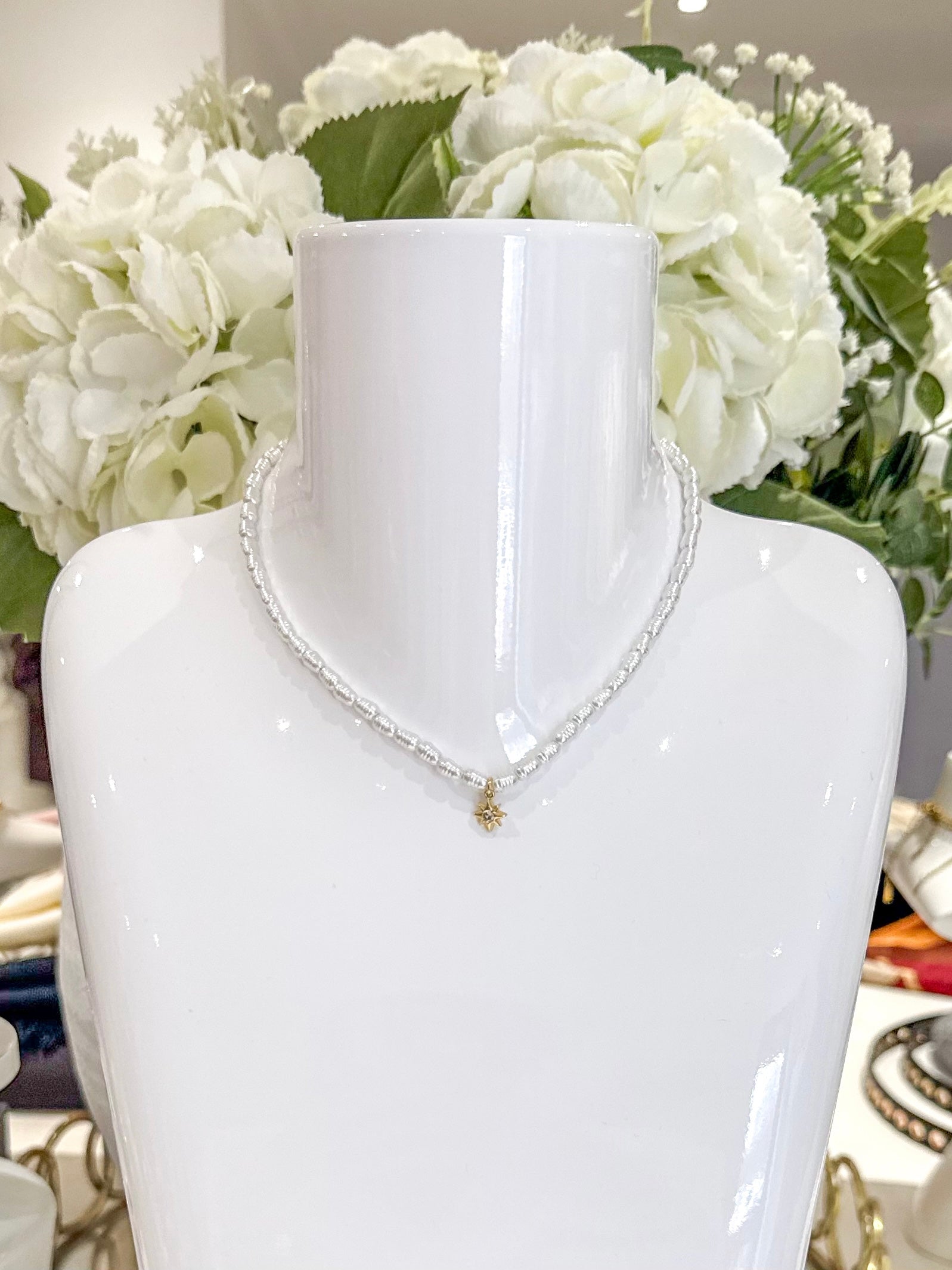 Pearl Beaded Small Star Necklace