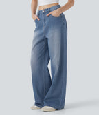 FlexTM Mid Rise Washed Casual Baggy Jeans with Pockets