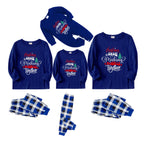 Christmas Family Matching Pajamas-Navy & White Plaid Pjs Set with "Christmas Crew Making Memories Together" Artistic Font Print