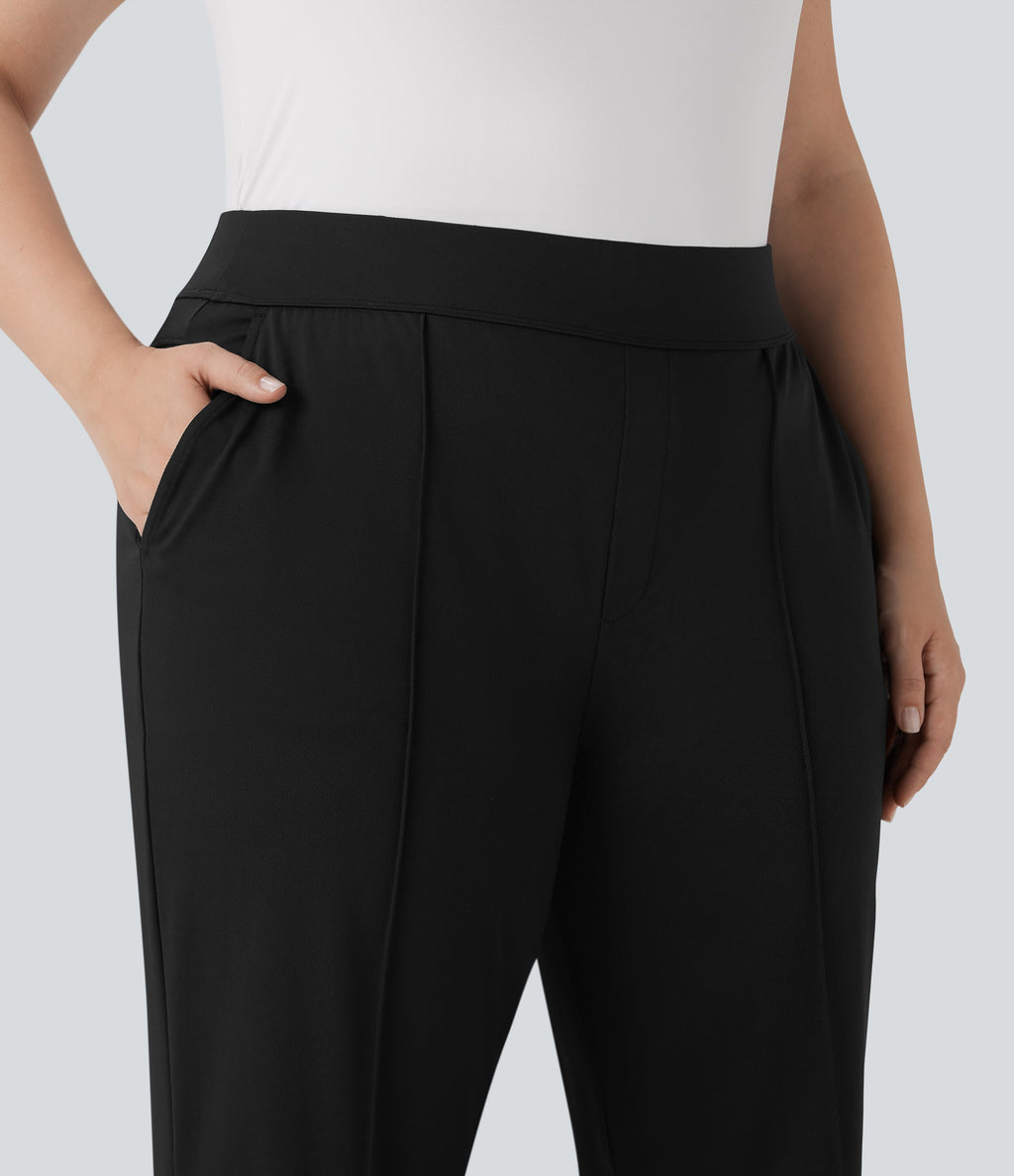 High Waisted Pockets Straight Leg Quick Dry Golf Plus Size Pants-Golf Tee-UPF40+