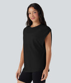 Dropped Shoulder Curved Hem Yoga Sports Top