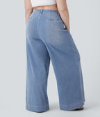 FlexTM High Waisted Pockets Washed Casual Wide Leg Plus Size Jeans
