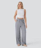2026🔥 High Waisted Drawstring Pocket Wide Leg Casual Linen-Feel Pants