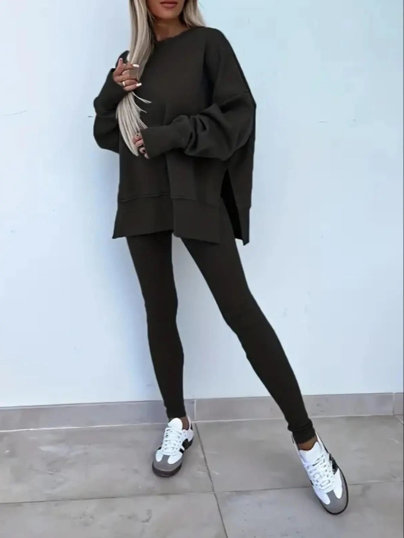 Women's Casual Drop Shoulder Sweatshirt Set