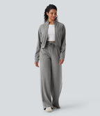 2026🔥 Ribbed SoCinched High Waisted Tummy Control Drawstring Wide Leg Color Block Casual Trousers with Pockets