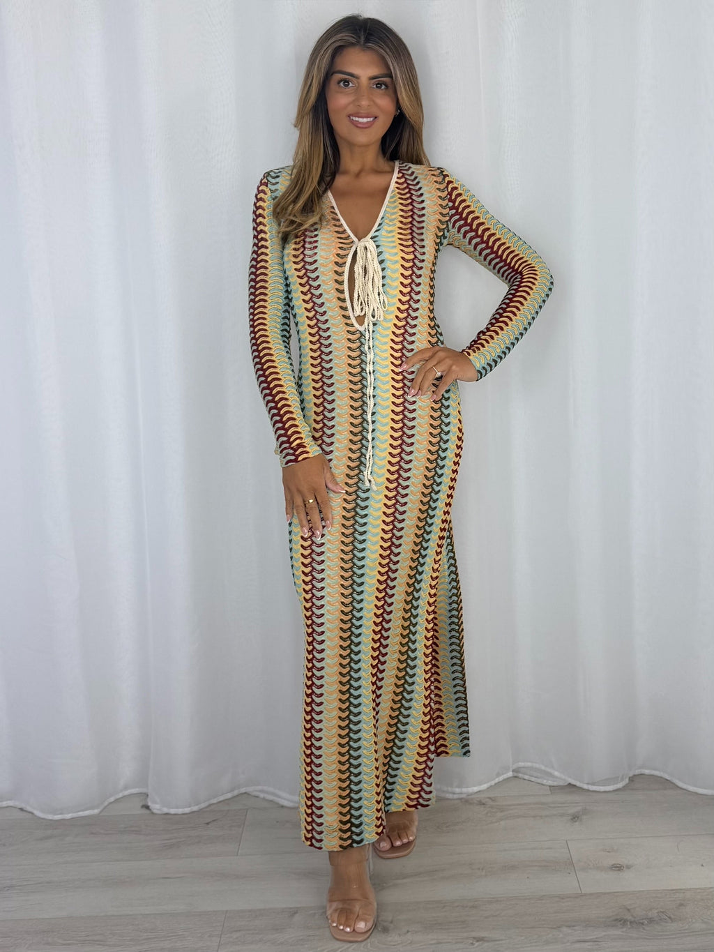 Multi Coloured ZigZag V-Neck Maxi Dress