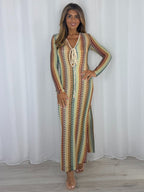 Multi Coloured ZigZag V-Neck Maxi Dress