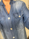 Kayley Denim Button Front Loose Fit Maxi Shirt Dress