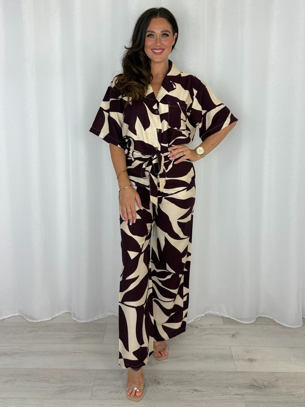 Burgundy And Cream Print Co-Ord