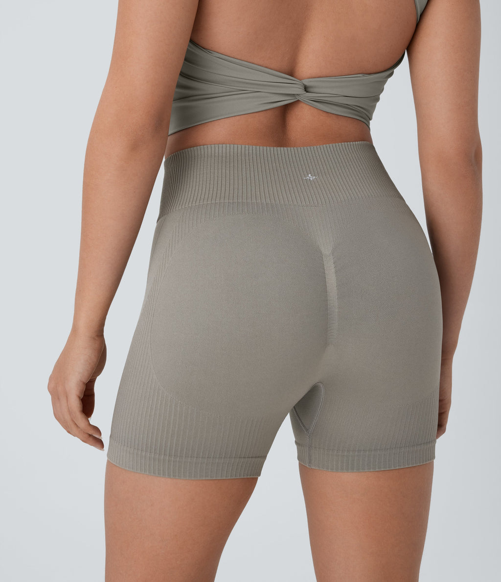 Seamless Flow High Waisted Ruched Yoga Biker Shorts 4''