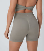 Seamless Flow High Waisted Ruched Yoga Biker Shorts 4''