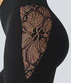SoftlyZeroTM High Waisted Crossover Contrast Lace Built-in Underwear Yoga Leggings with Pocket-UPF50+