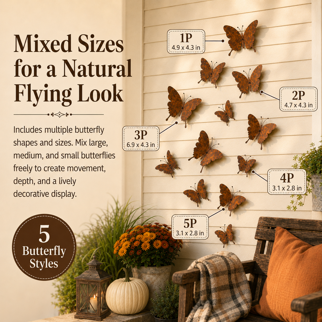 15-Piece Rustic Metal Butterfly Wall Decor Set