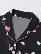 Women's Casual Pajama Set, Long Sleeve Button Front Shirt & Elastic Pants