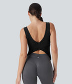 U Neck Crossover Yoga Tank Top-Longer Length-D/DD/DDD/F Cups