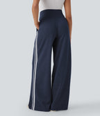 2026🔥 Ribbed SoCinched High Waisted Tummy Control Drawstring Wide Leg Color Block Casual Trousers with Pockets