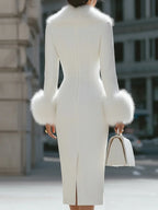 Luxurious Faux Fur - Trimmed Midi Dress