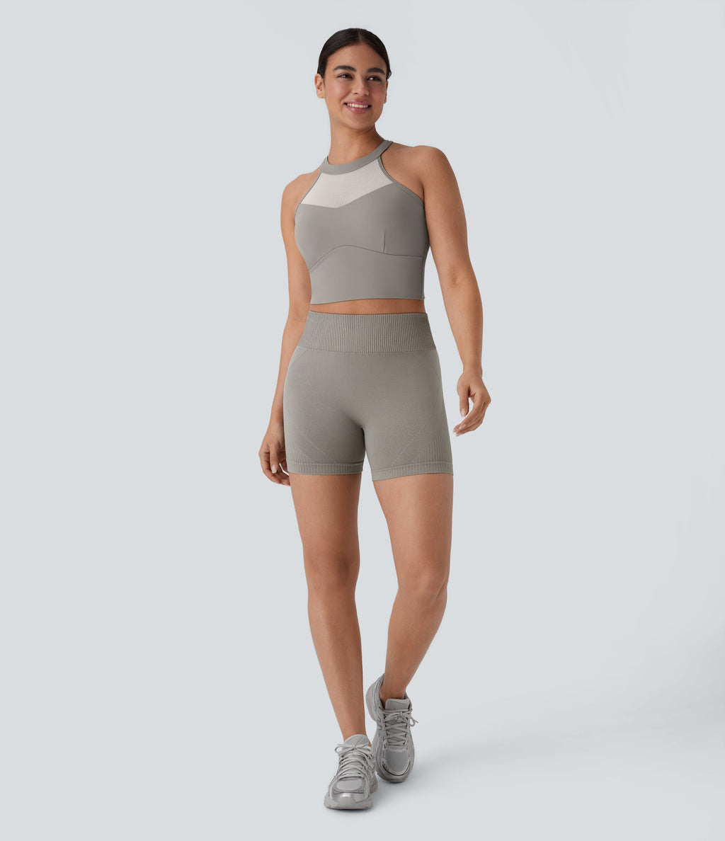 Seamless Flow High Waisted Ruched Yoga Biker Shorts 4''