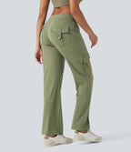 Low Rise Drawstring Casual Bootcut Cargo Pants with Pockets