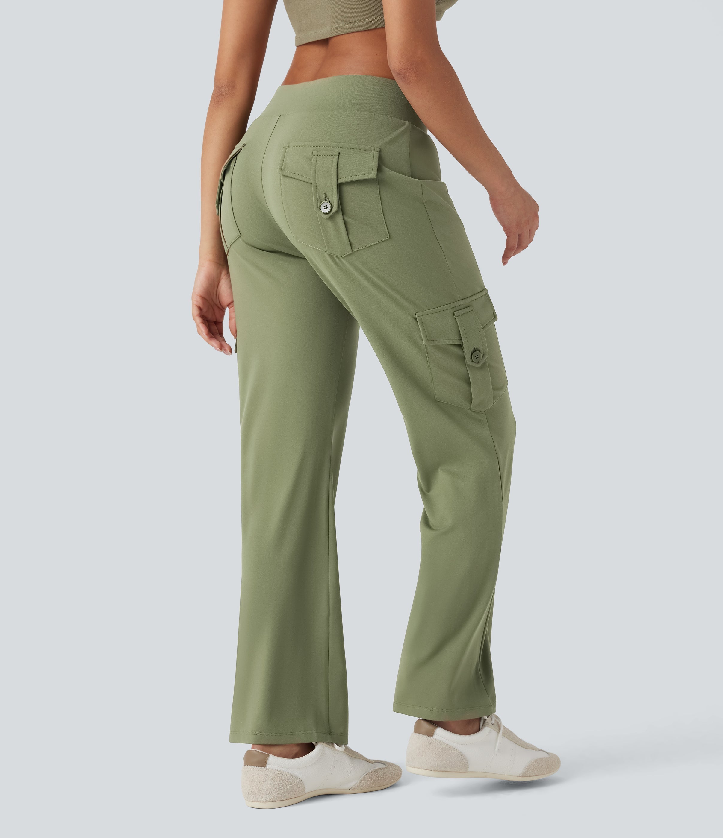 Low Rise Drawstring Casual Bootcut Cargo Pants with Pockets