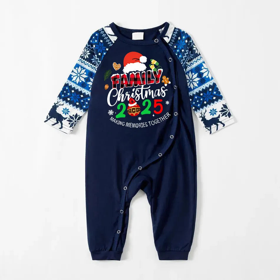 Family Christmas 2025 Making Memories Together Text Print Blue Family Matching Pajamas