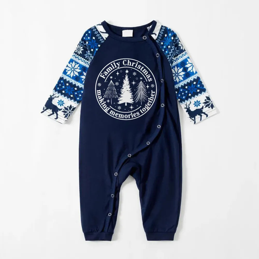 Joyful Blue Christmas Pajamas Set Featuring Christmas Tree and Cheer Text Prints