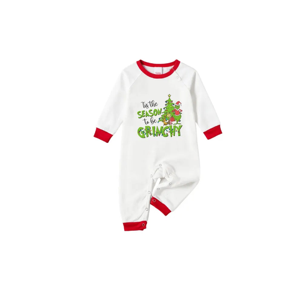 Family Christmas White Pajamas Set With Classic Xmas Pattern Design