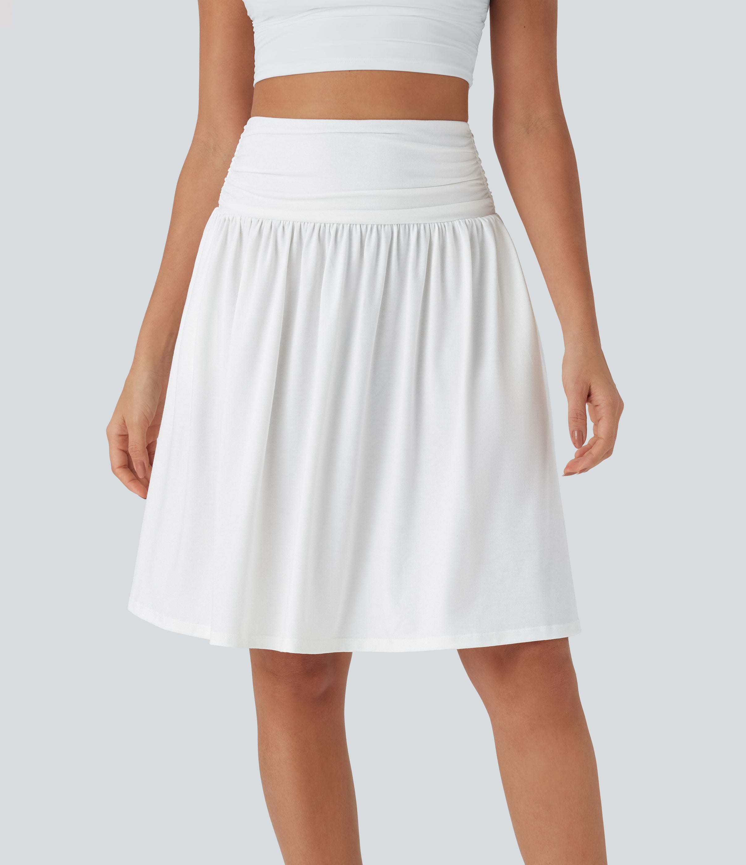 High Waisted Ruched Pocket Flowy Skirt