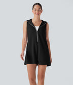 Hooded Sleeveless Zipper Casual Jumpsuit with Pockets