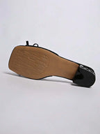 Square Toe Wide Foot Thong Sandals With Thin Heel, Versatile Outdoor Wear Thin Heel Thong Flip Flops For Women, Chic & Elegant