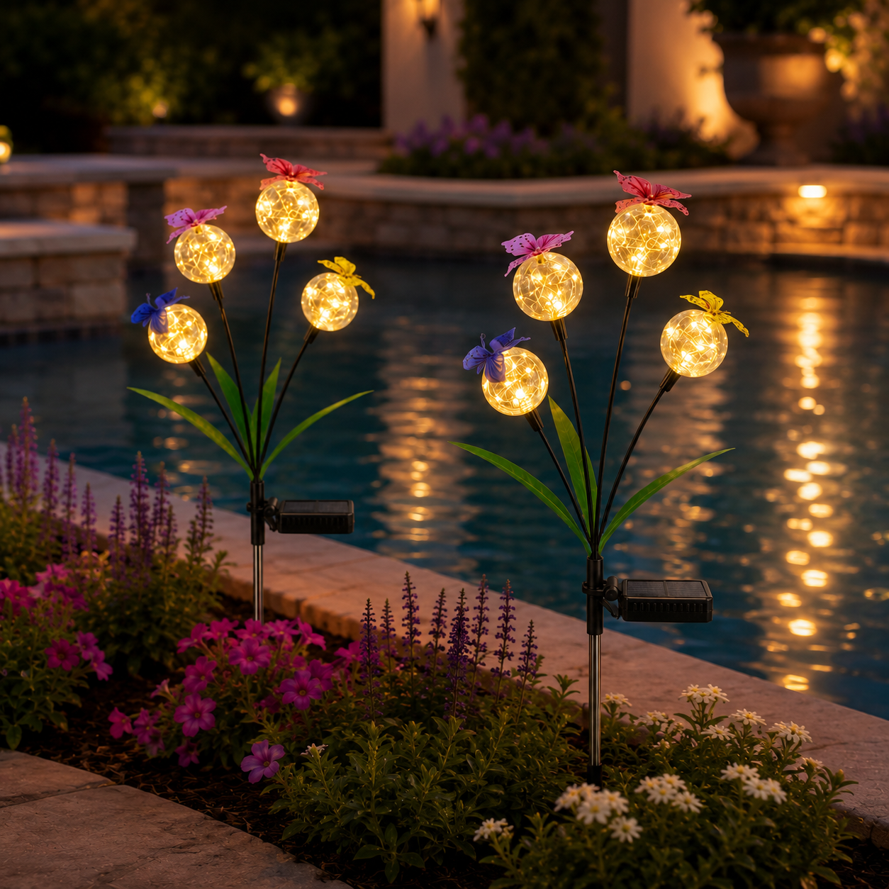 Solar Butterfly Garden Stake Light – 4 Glowing Crackle Globes