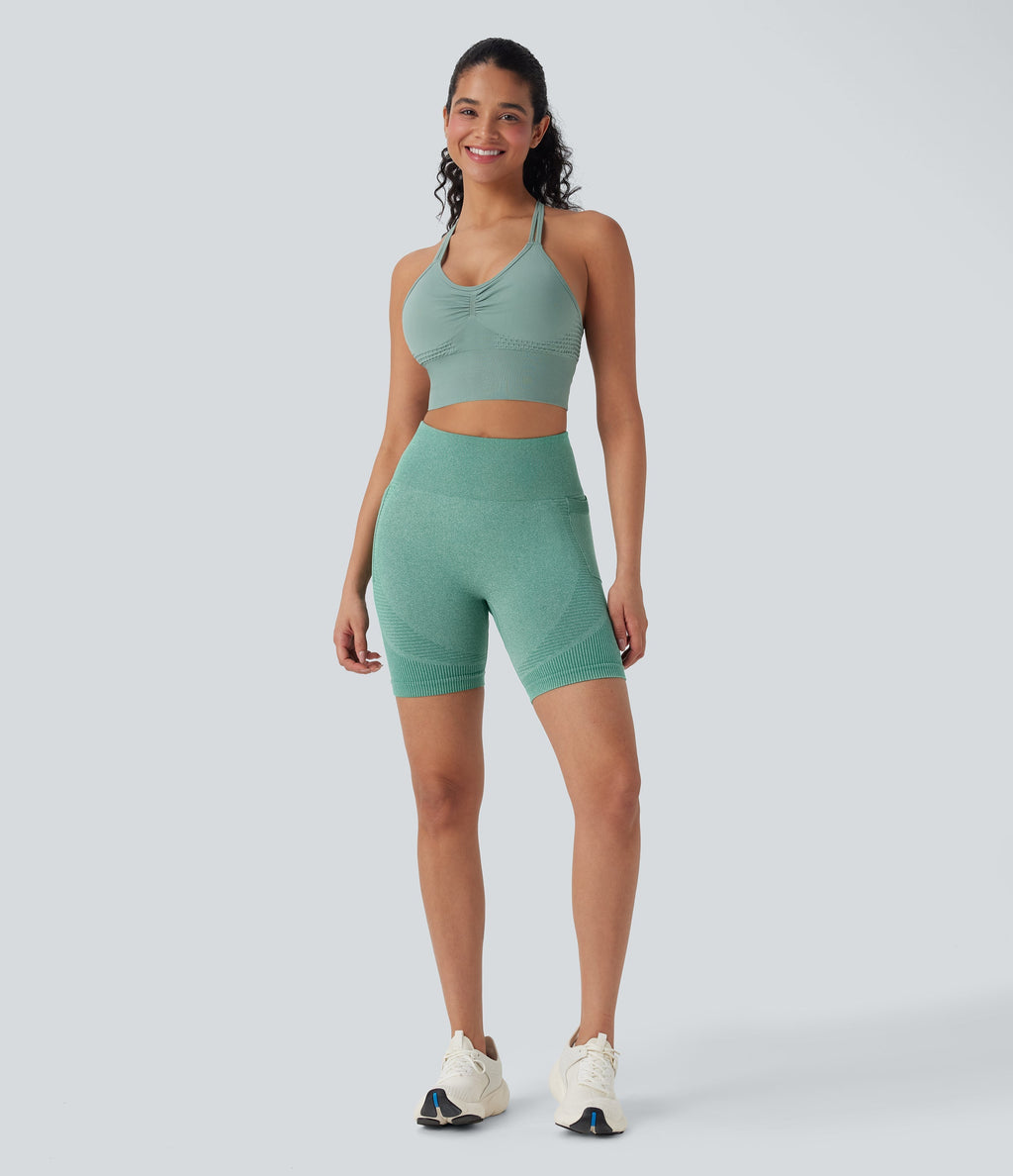 Seamless Flow High Waisted Yoga Biker Shorts 7'' with Pockets