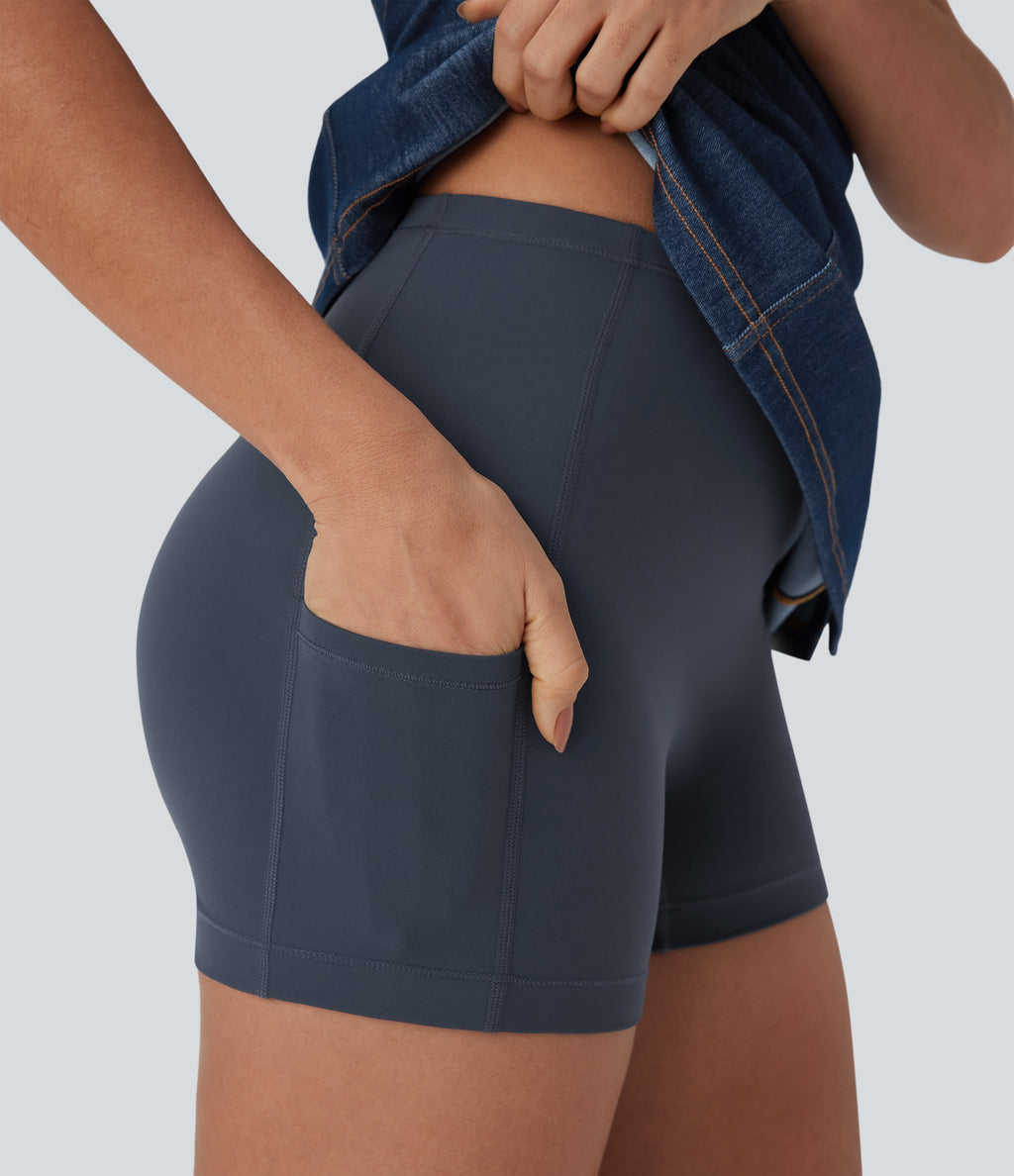 FlexTM Halter Bodycon 2-Piece Cool Touch Washed Denim Mini Tennis Active Dress with Pockets