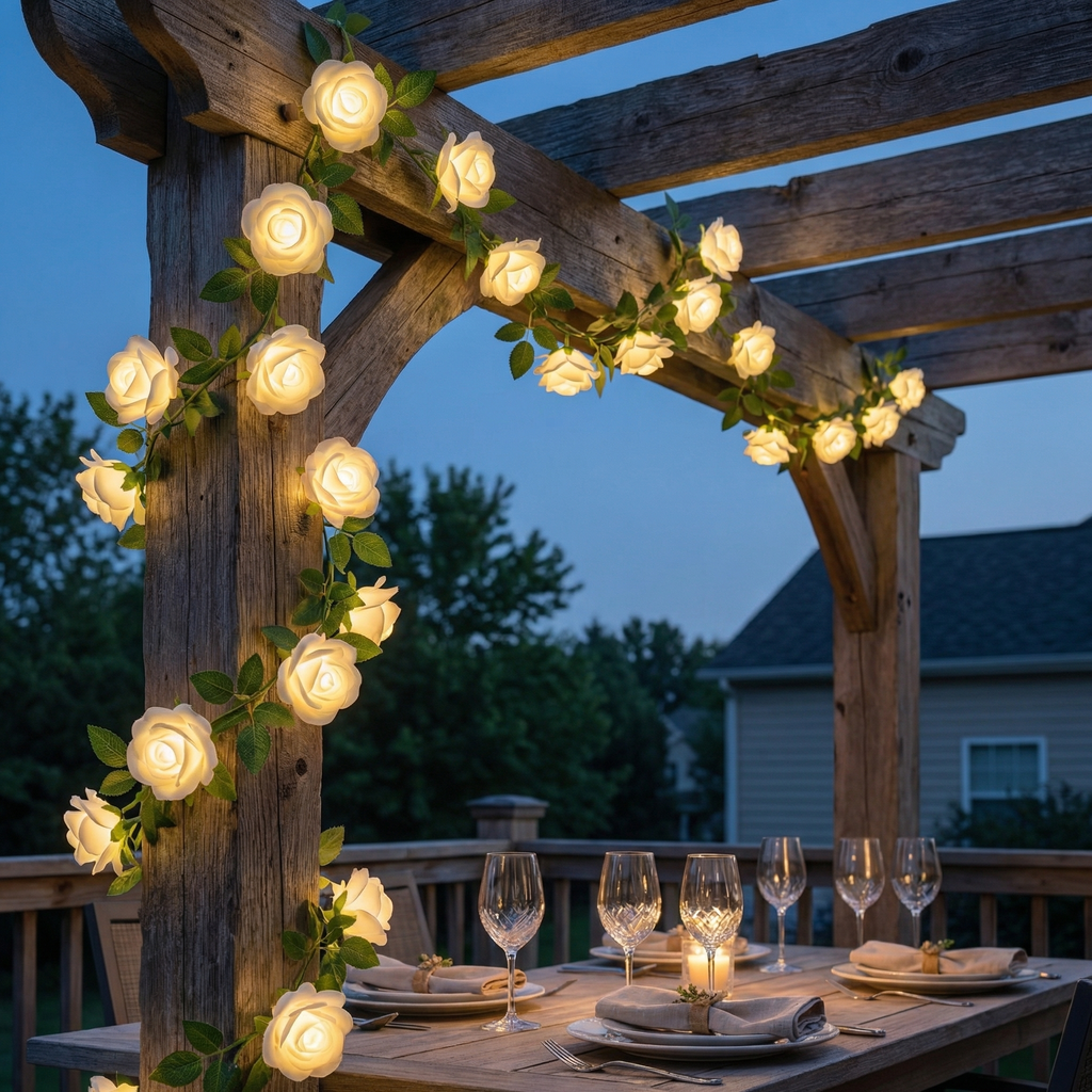 White Rose Vine String Lights with Remote – Cozy Home Decor & Mother’s Day Gift