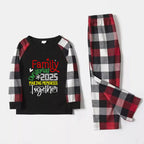 Christmas Family Matching Pajamas-Red and Gray Plaid Pjs set with "Family Christmas 2025 Making Memories Together" Colorful Slogan Print