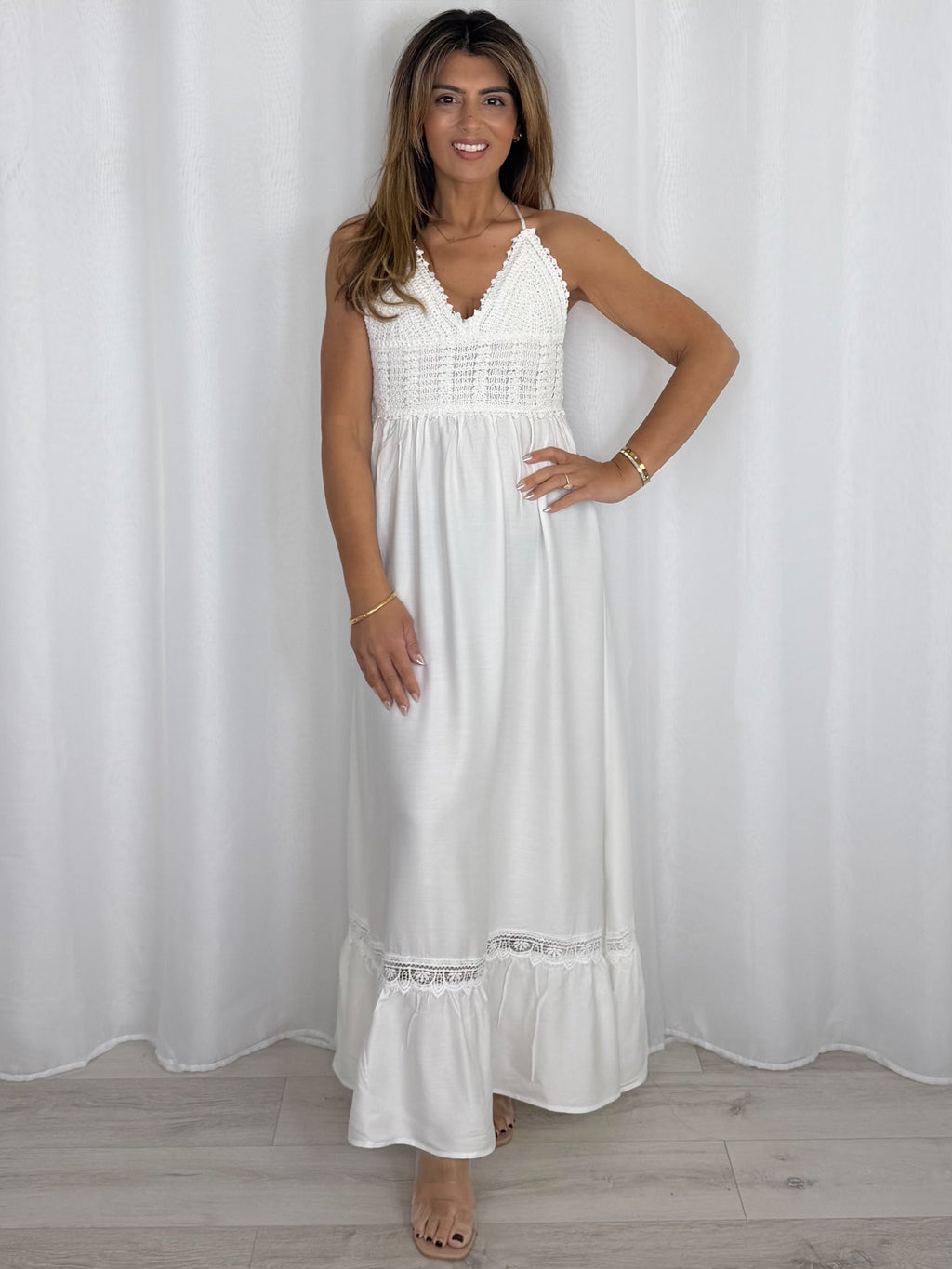 Crochet Top Cross Over Straps Maxi Dress (2 Colours)