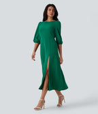 Tie Back Zipper Puff Sleeve Dress