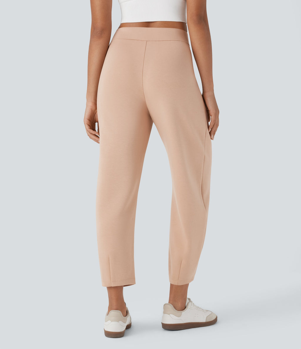 High Waisted Barrel Leg Casual Pants with Pockets