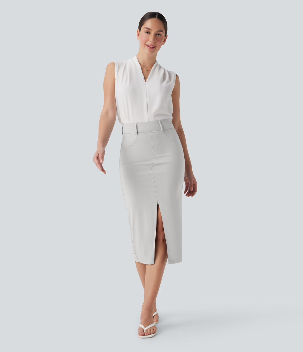 High Waisted Tummy Control Butt Lifting Casual Bodycon Skirt with Built-in Shapewear Shorts