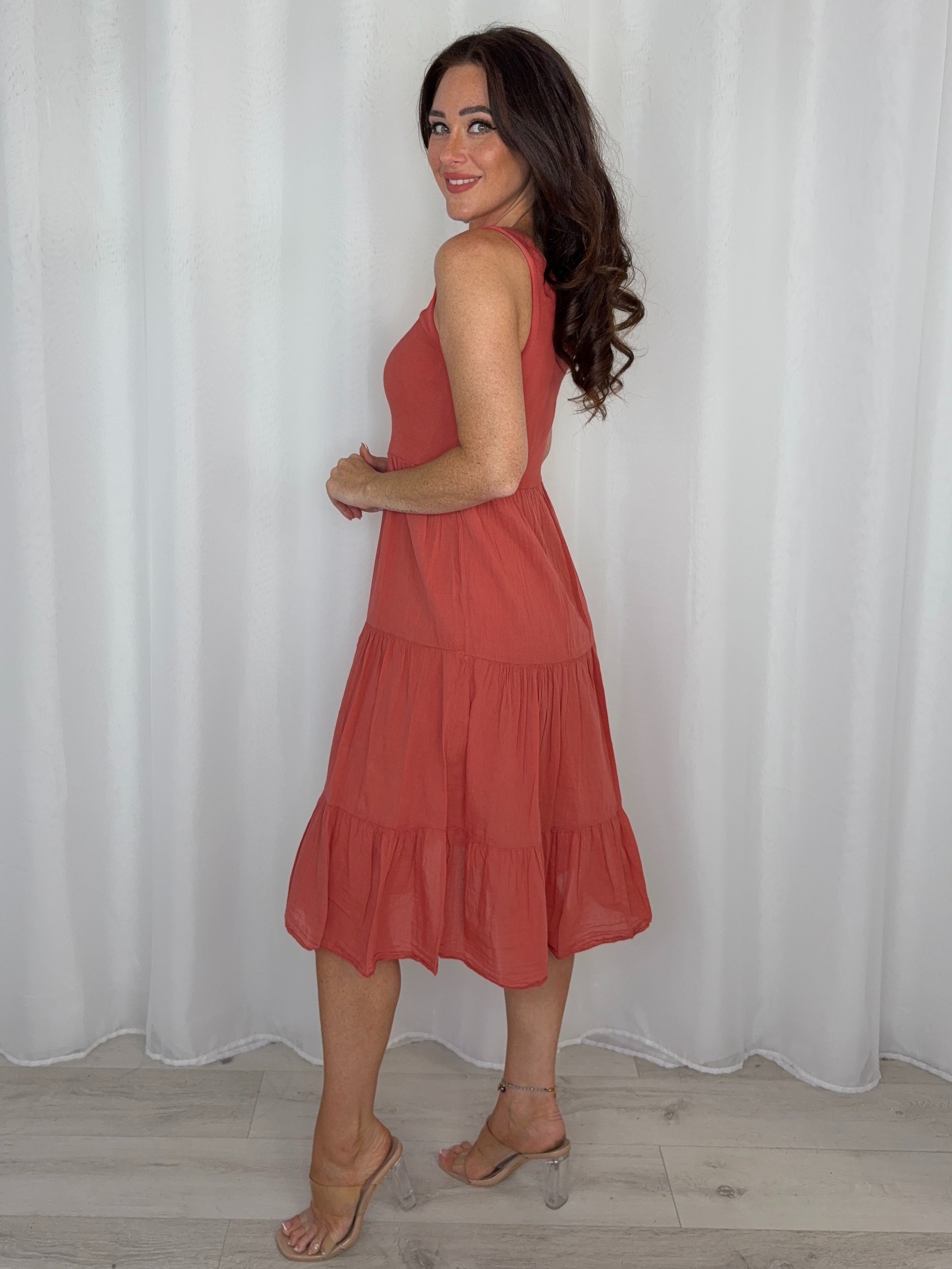 Ribbed Bodice Tiered Midi Dress (6 Colours)