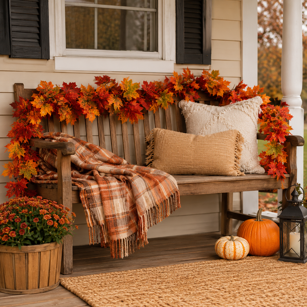 Lighted Fall Maple Leaf Garland with Remote Control