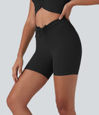 UltraSculptTM High Waisted Drawstring Ruched Yoga Biker Shorts 5'' with Pocket