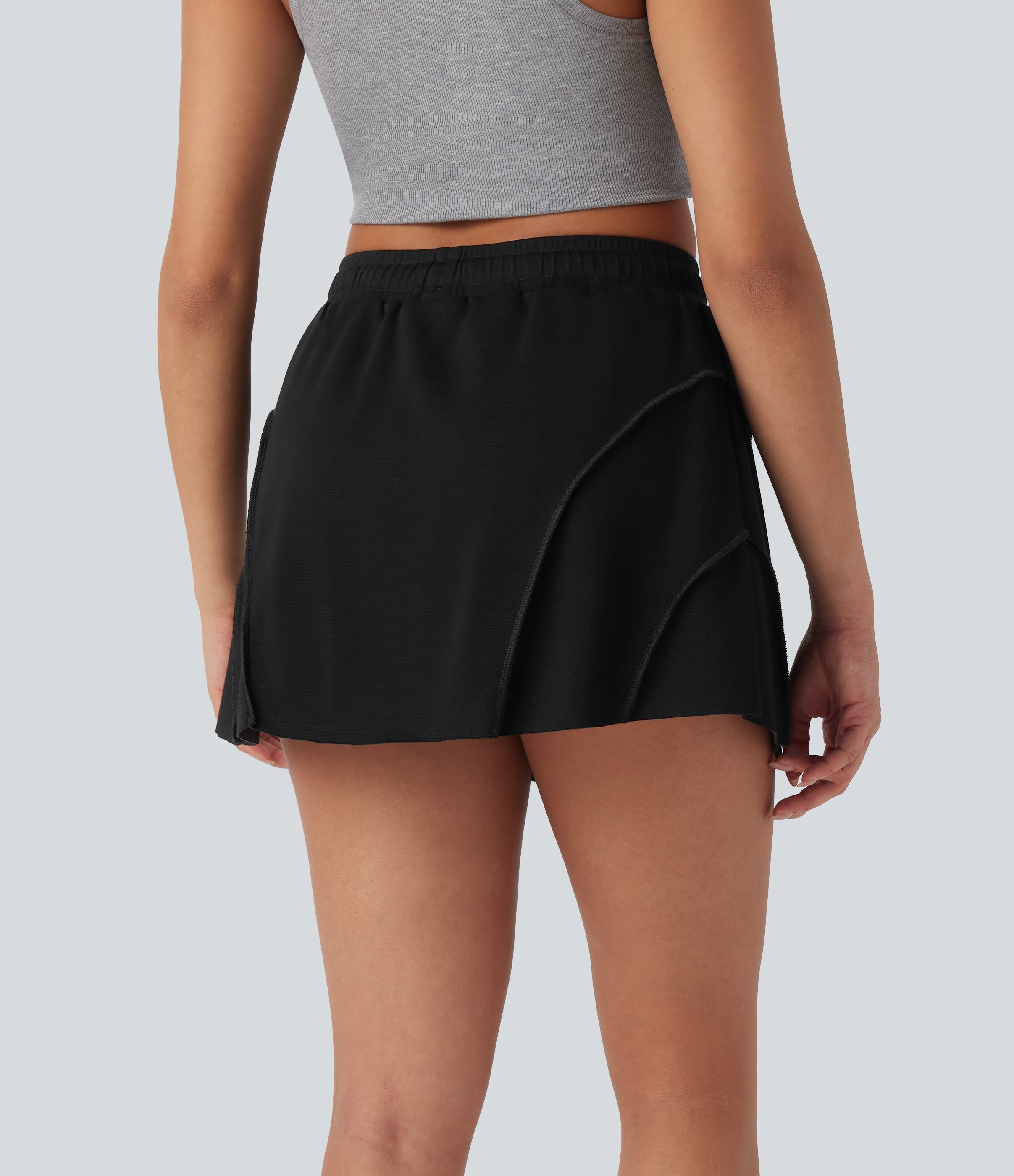 Mid Rise Drawstring 2-in-1 Micro Mini Casual Skirt with Pockets