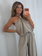 Halter Neck Marble Stone Top And Trousers (4 Colours)