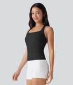 SoftlyZeroTM Airy Square Neck Cropped Cool Touch Running Tank Top-Longer Length-UPF50+