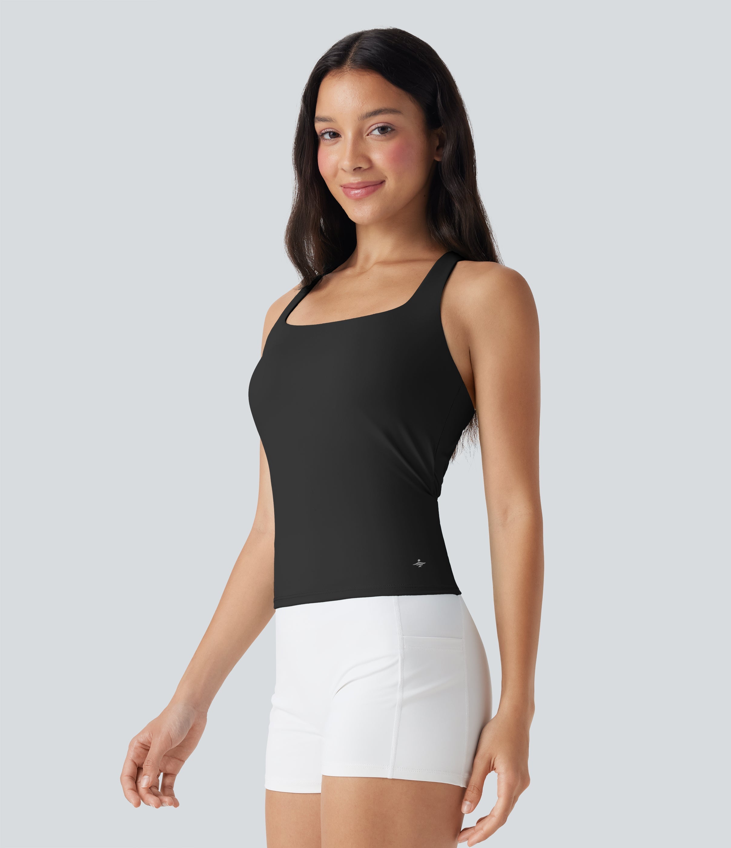 SoftlyZeroTM Airy Square Neck Cropped Cool Touch Running Tank Top-Longer Length-UPF50+